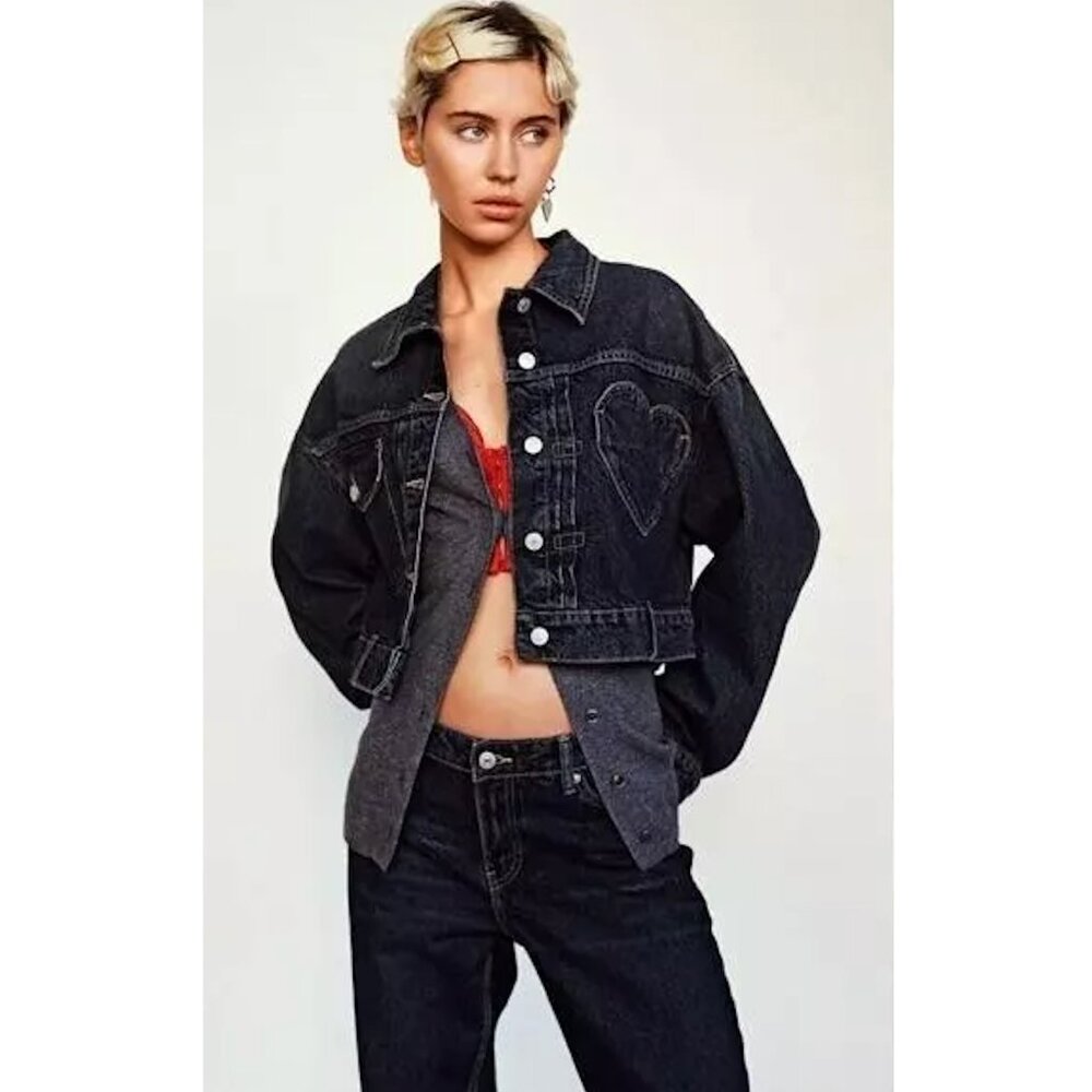 Zara Heart Denim Jacket Navy Blue NWT - Picture 8 of 12